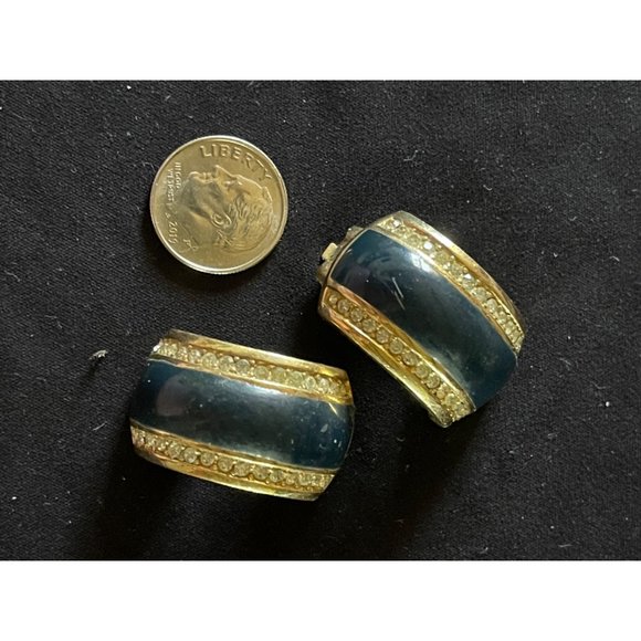 Vintage Christian Dior Dark Blue Enamel And Rhinestone Clips - Picture 1 of 7